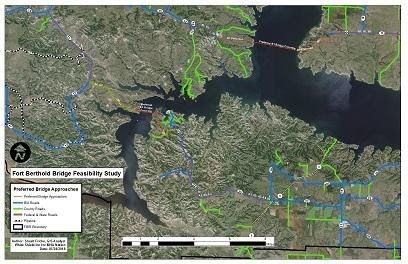 GIS Mapping for Little Missouri River and Lake Sakakawea Crossing, FBIR Bridge Feasibility Study. Fort Berthold Indian Reservation, Three Affiliated Tribes of the Fort Berthold Reservation (agency)